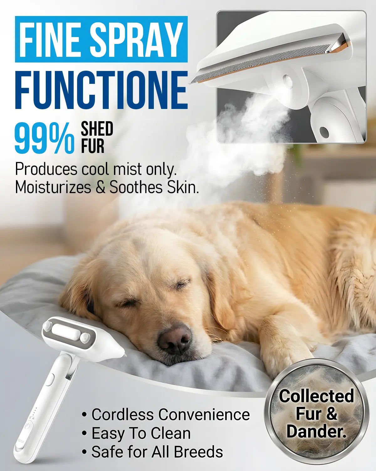 Ultimate 2-In-1 Pet Spray Comb - De-Shed, Deodorize, and Detangle for Cats and Dogs of All Sizes!