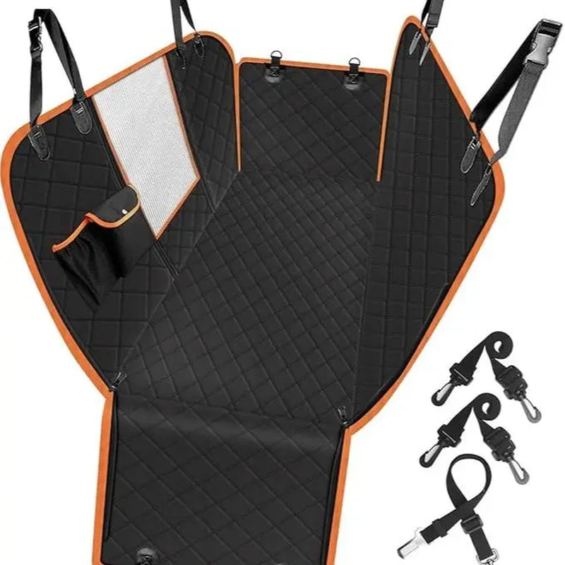Premium Waterproof Dog Car Seat Cover - Scratchproof Hammock with 4 Storage Bags & Non-Slip Backseat Protector for Cars, Trucks & SUVs - Easy to Clean & Install!