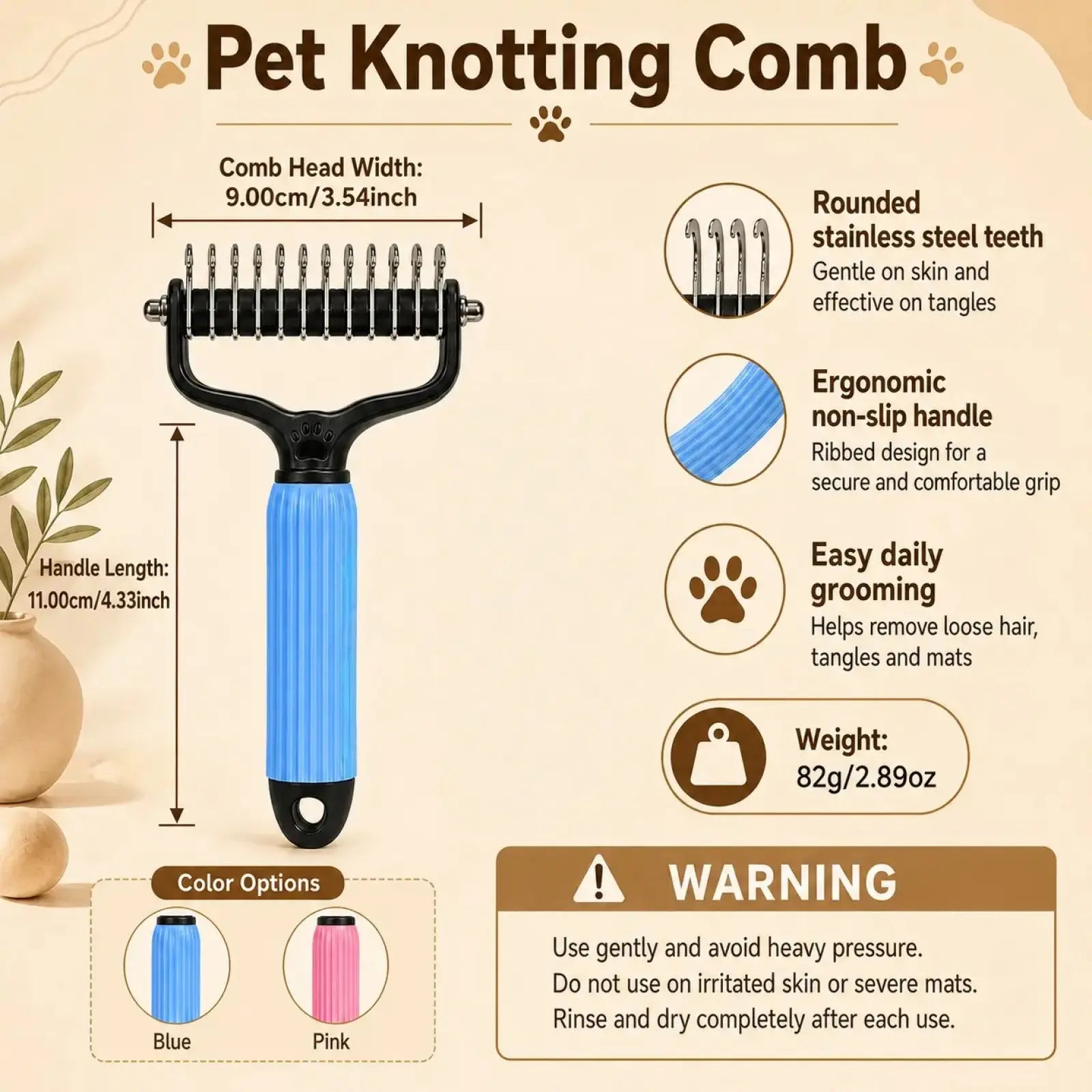 pet detangling comb for dogs and cats