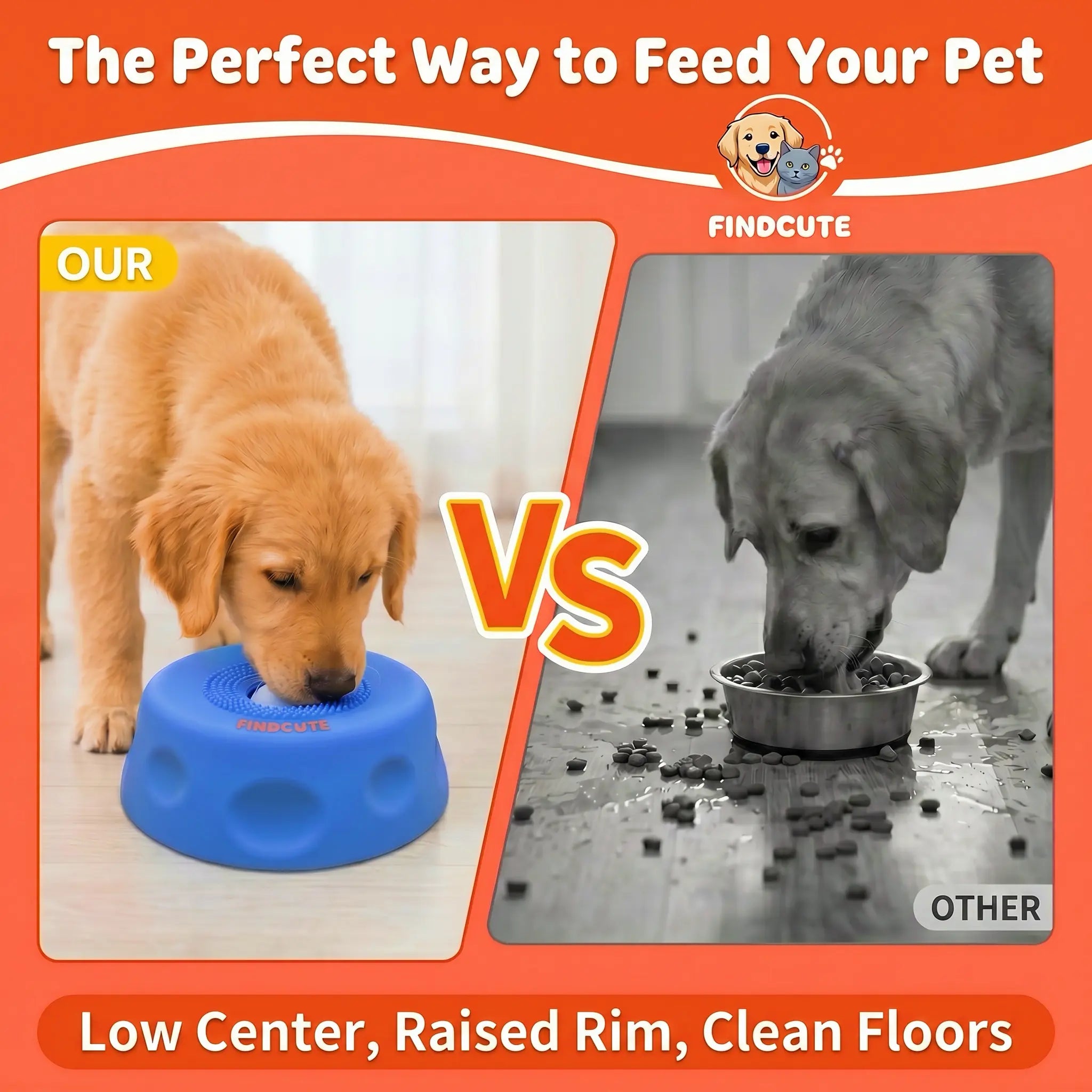 FINDCUTE 3-in-1 Slow Feeder Dog Lick Bowl - Hygienic Silicone Design for Fast Eaters, Easy to Clean, Perfect for All Food Types