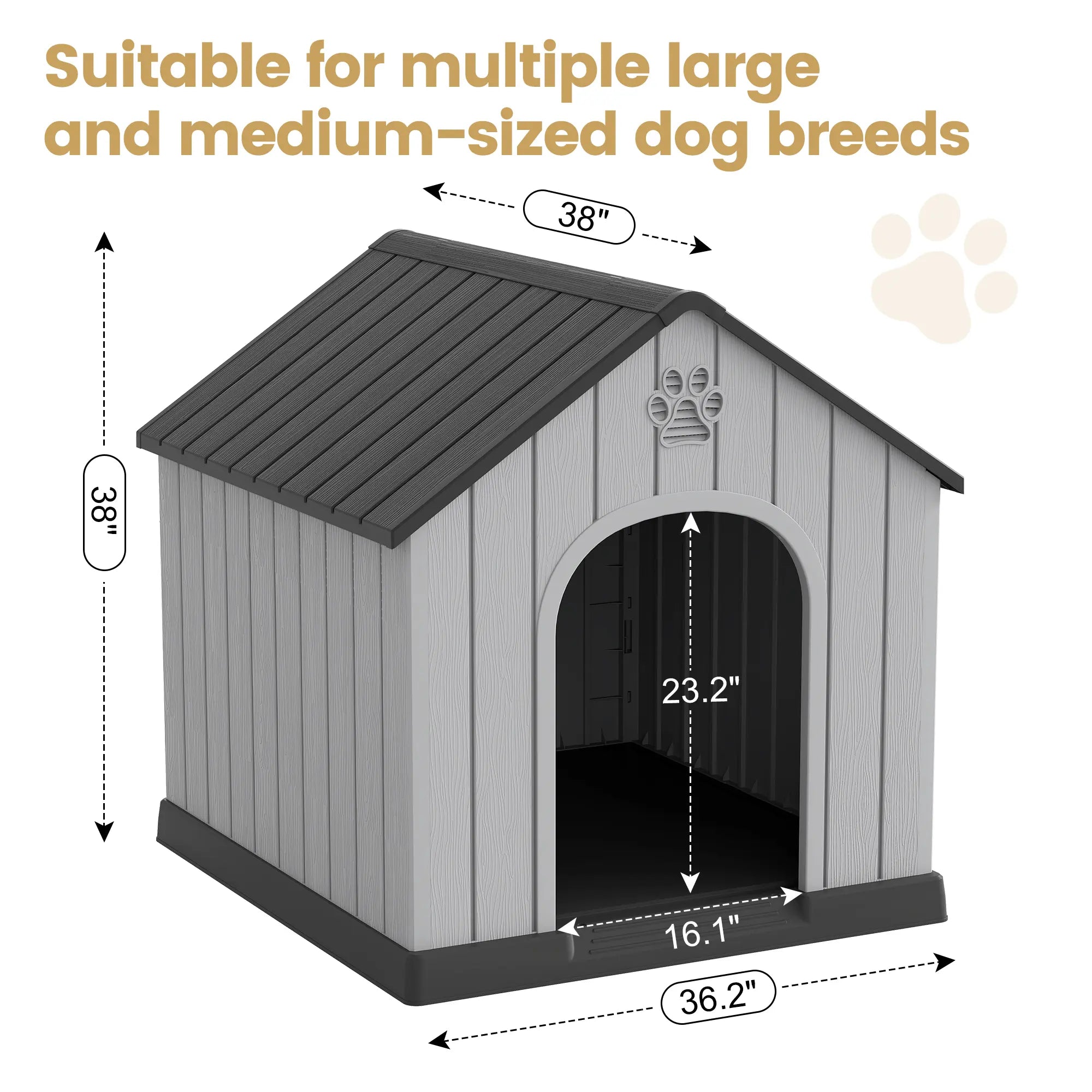 Durable Waterproof Dog House for All Sizes - Easy Clean, UV Resistant, Elevated with Air Vents & Drainage Holes
