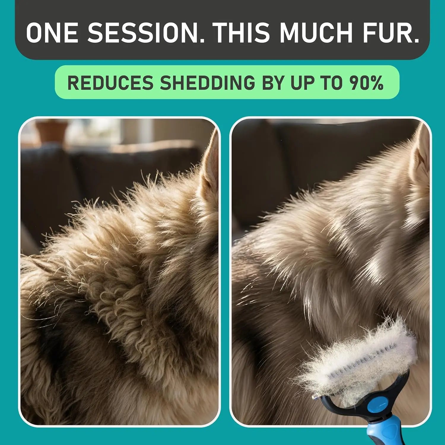 Ultimate Pet Grooming Brush - Double-Sided Deshedding & Dematting Tool for Dogs & Cats, Extra-Wide Undercoat Rake, Reduces Shedding by 95%