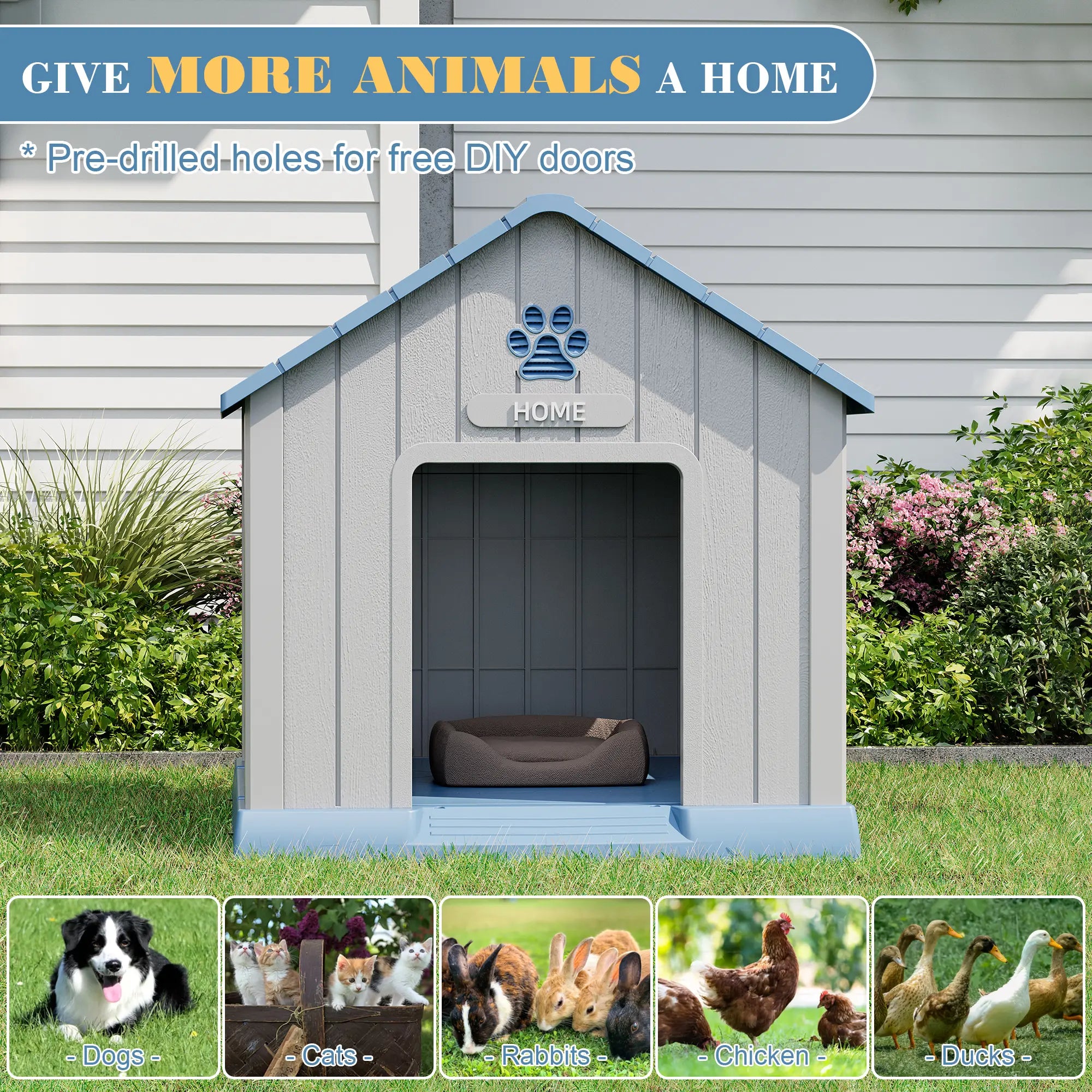 Durable Waterproof Dog House for All Sizes - Easy Clean, UV Resistant, Elevated with Air Vents & Drainage Holes