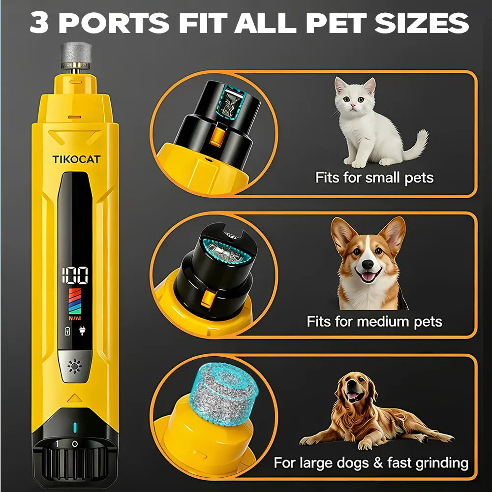 TIKOCAT 2-IN-1 Whisper Quiet Dog Nail Grinder Kit - 50% More Power, 6-Speed with LED Display & Lights, Stress-Free Grooming for All Breeds