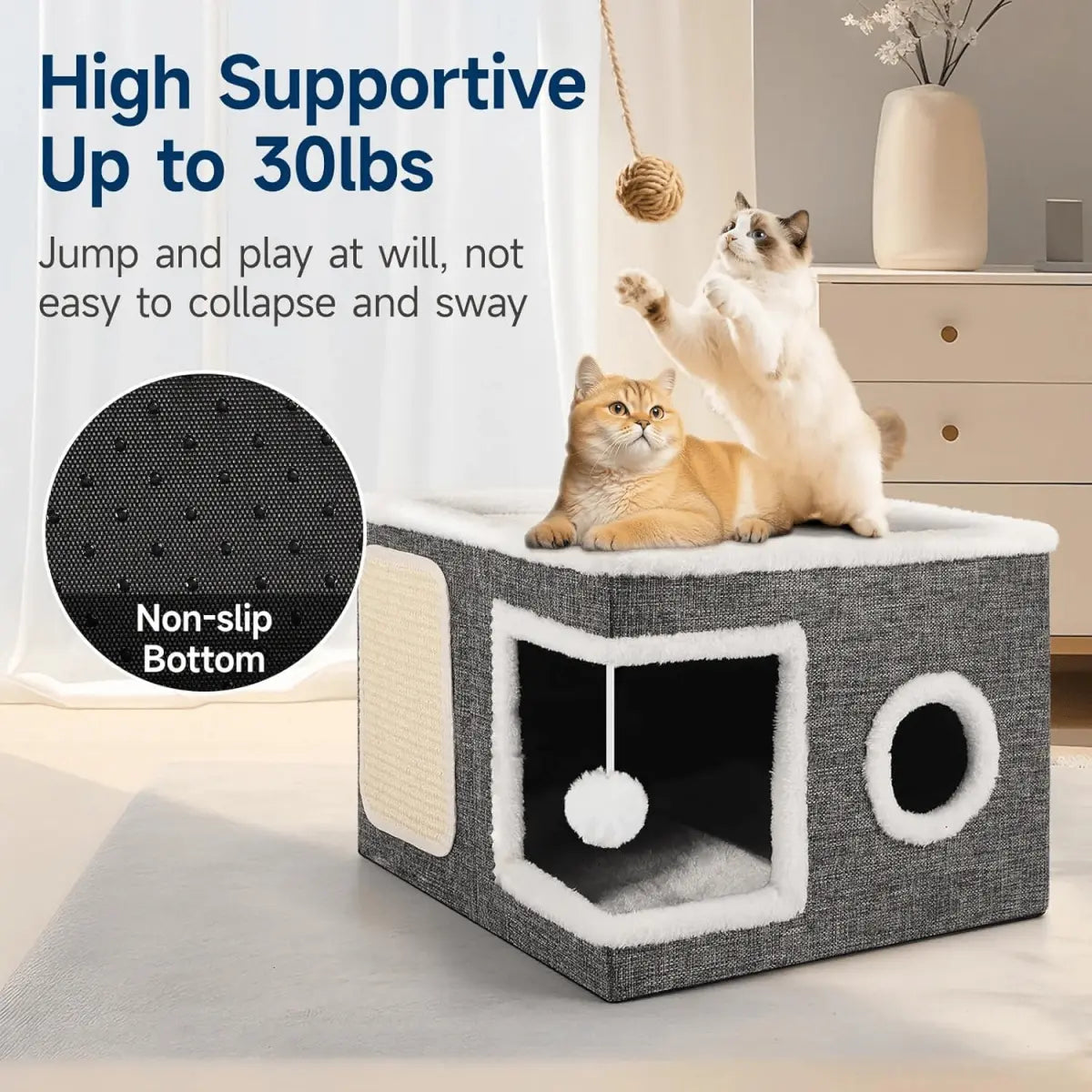 cozy indoor cat bed with fluffy balls