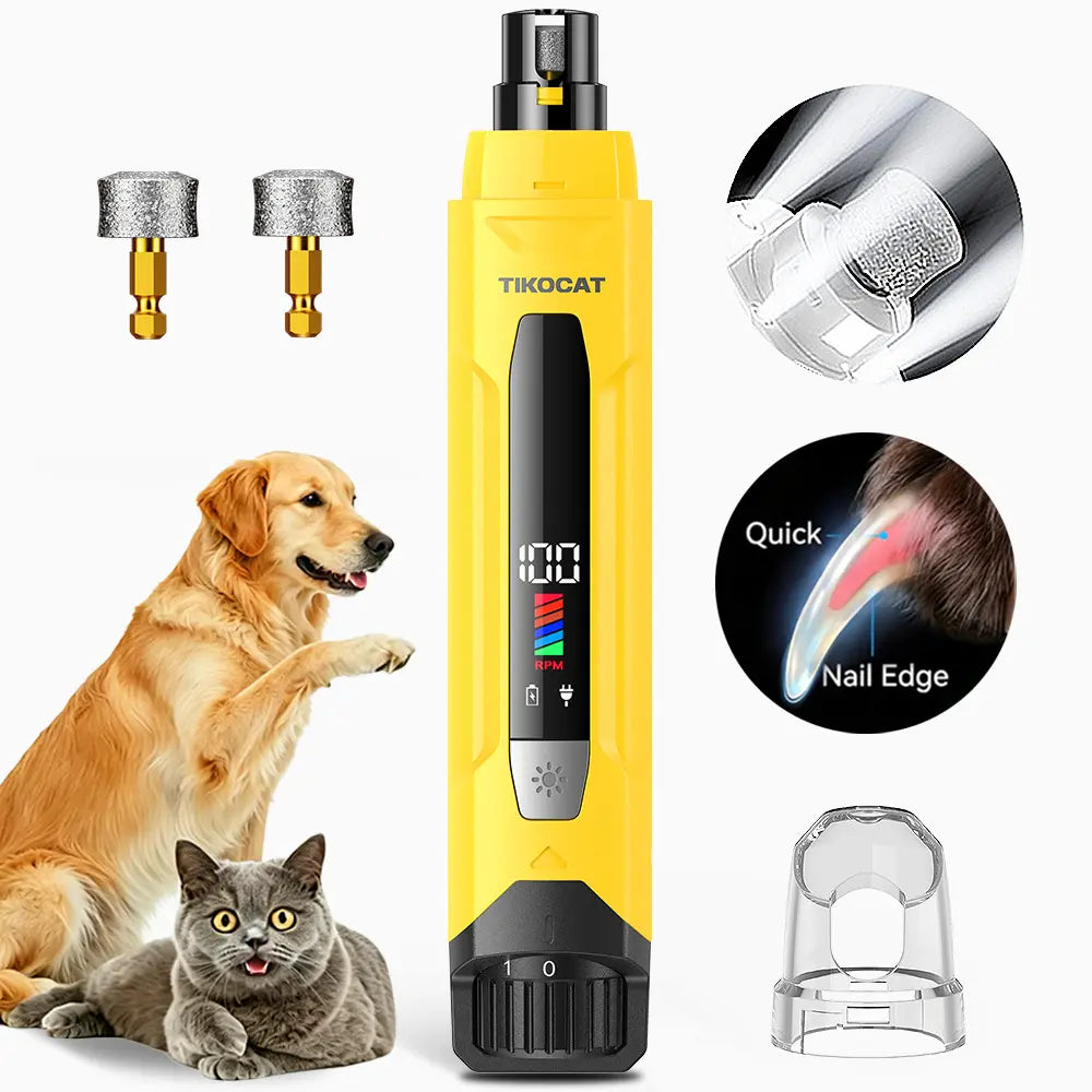 TIKOCAT 2-IN-1 Whisper Quiet Dog Nail Grinder Kit - 50% More Power, 6-Speed with LED Display & Lights, Stress-Free Grooming for All Breeds