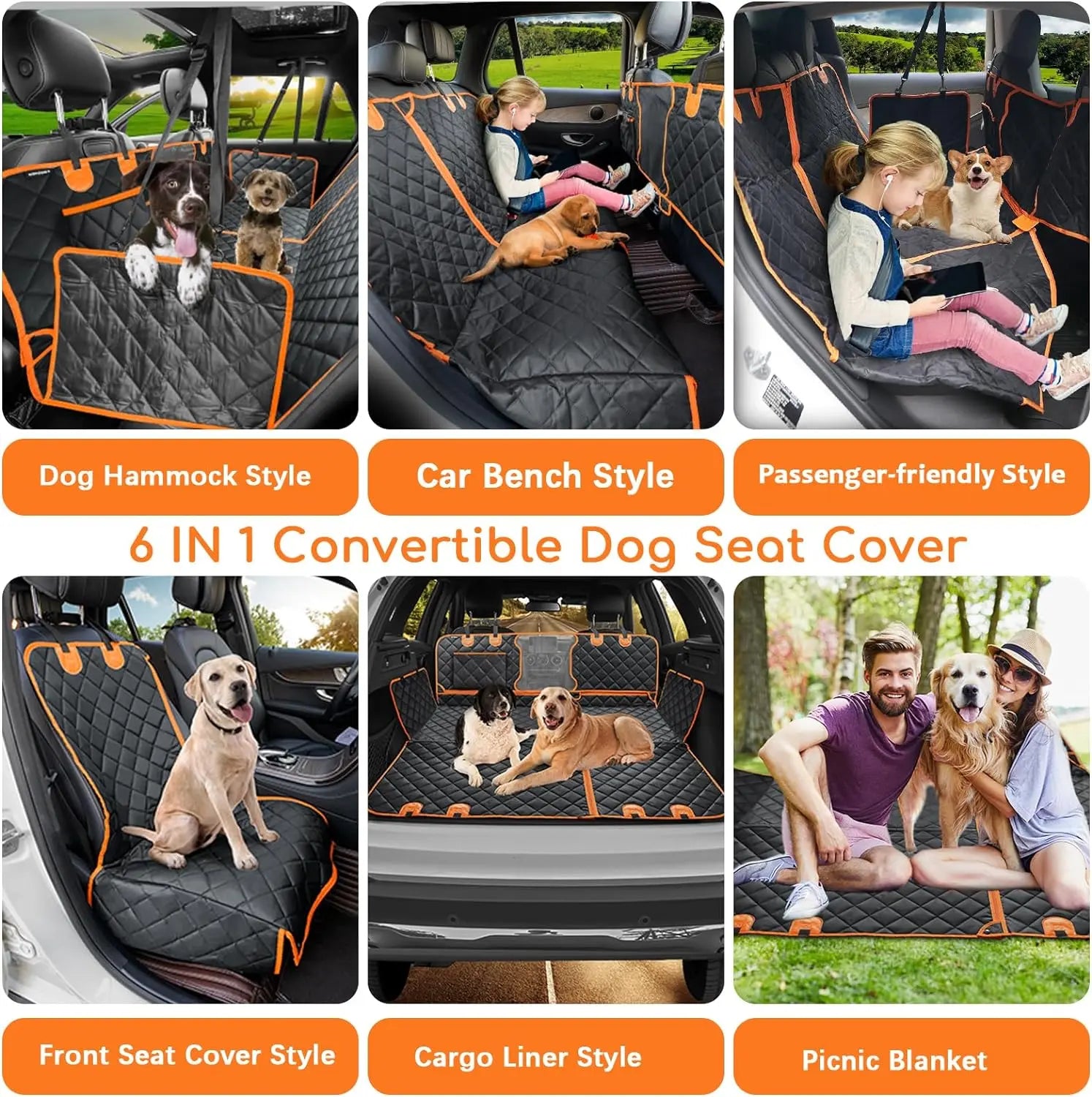Premium Waterproof Dog Car Seat Cover - Scratchproof Hammock with 4 Storage Bags &amp; Non-Slip Backseat Protector for Cars, Trucks &amp; SUVs - Easy to Clean &amp; Install!