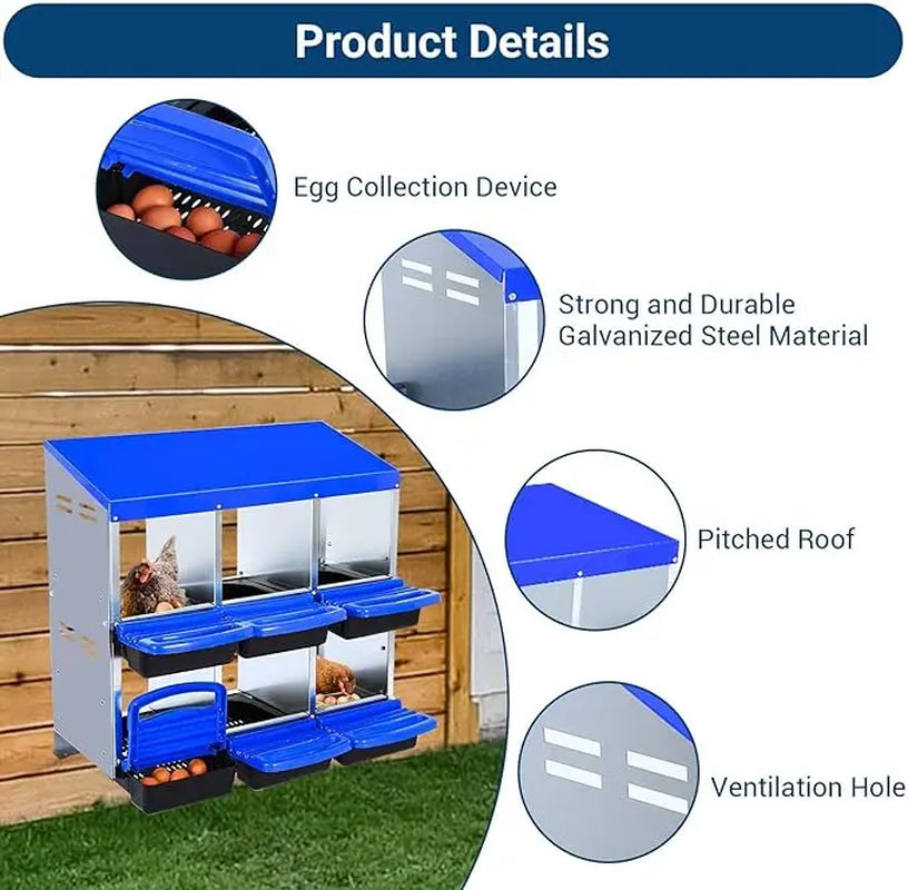 GARVEE Premium 6/8/10-Hole Chicken Nesting Box - Metal Coop with Roll Away Design for Easy Egg Collection &amp; Ventilation, Perfect for Hens, Ducks &amp; Chickens