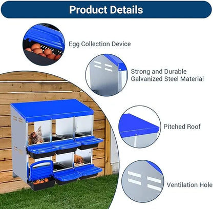 GARVEE Premium 6/8/10-Hole Chicken Nesting Box - Metal Coop with Roll Away Design for Easy Egg Collection & Ventilation, Perfect for Hens, Ducks & Chickens