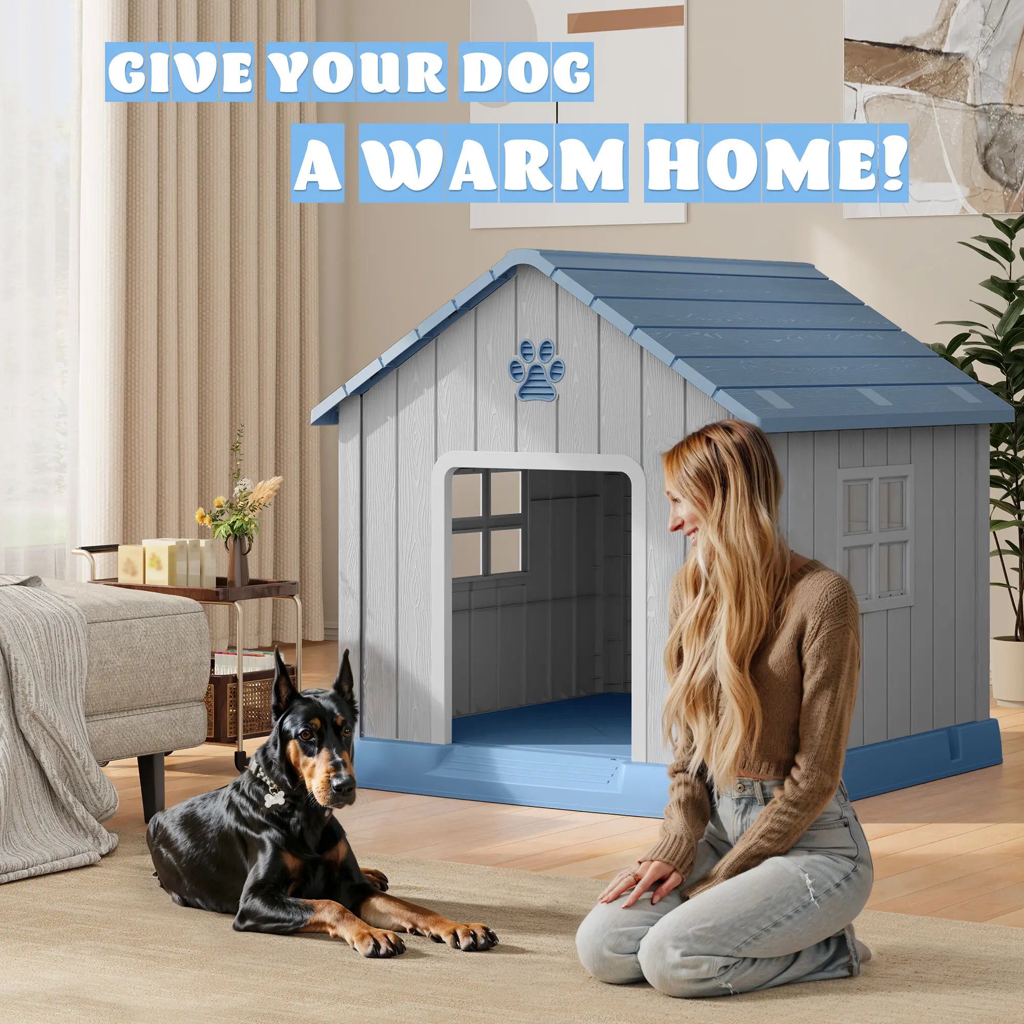 Durable Waterproof Dog House for All Sizes - Easy Clean, UV Resistant, Elevated with Air Vents &amp; Drainage Holes