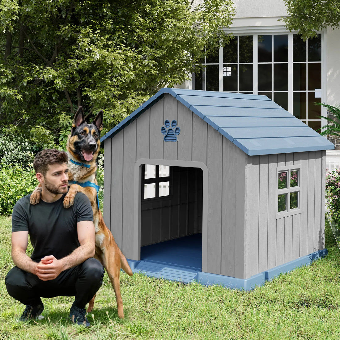 Durable Waterproof Dog House for All Sizes - Easy Clean, UV Resistant, Elevated with Air Vents &amp; Drainage Holes