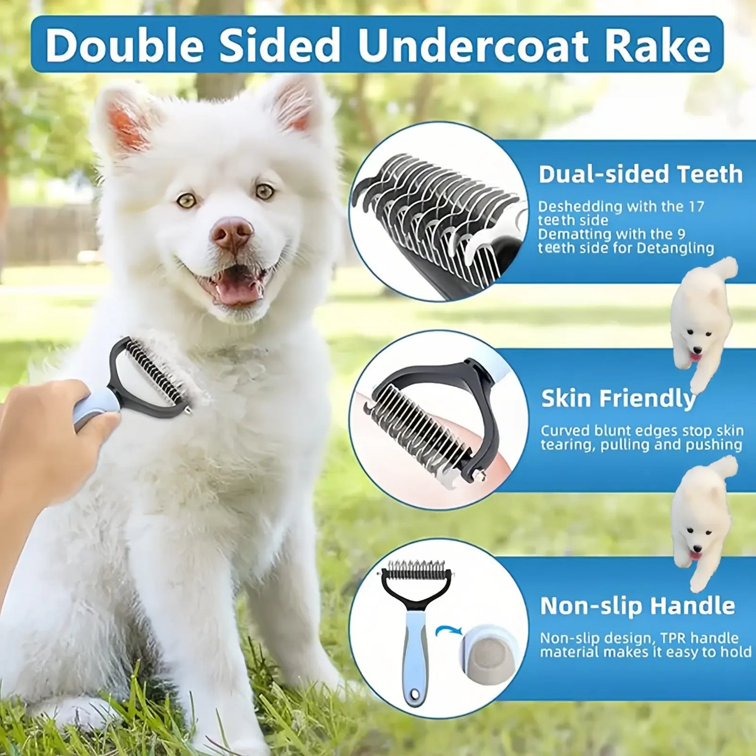 Ultimate Pet Grooming Brush - Double-Sided Deshedding &amp; Dematting Tool for Dogs &amp; Cats, Extra-Wide Undercoat Rake, Reduces Shedding by 95%