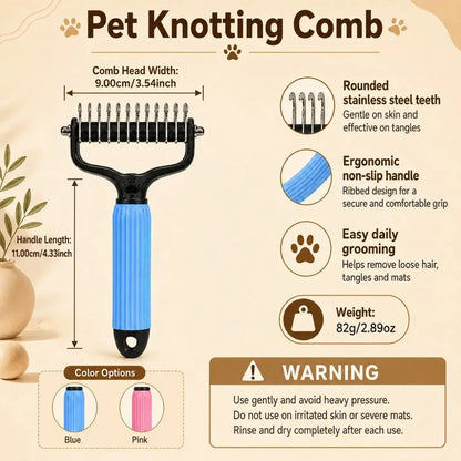 Ultimate Pet Detangling Comb for Dogs and Cats - Stainless Steel Grooming Tool for Effortless Hair Removal, Tangle-Free Coats, and Daily Shedding Care