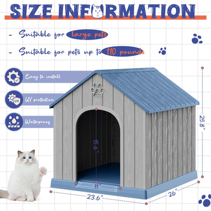 Durable Waterproof Dog House for All Sizes - Easy Clean, UV Resistant, Elevated with Air Vents & Drainage Holes