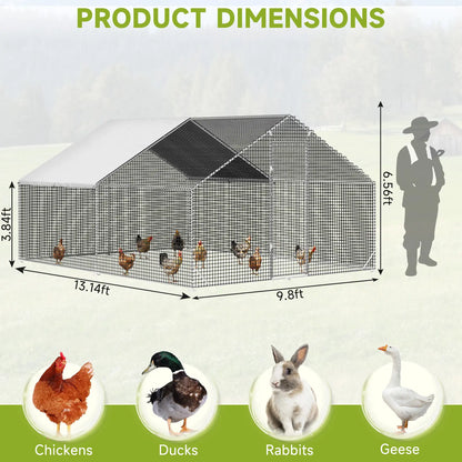 Petony Heavy-Duty Large Metal Chicken Coop - Galvanized Outdoor Poultry Cage with UV Protection & Security Lock for Backyard Hens