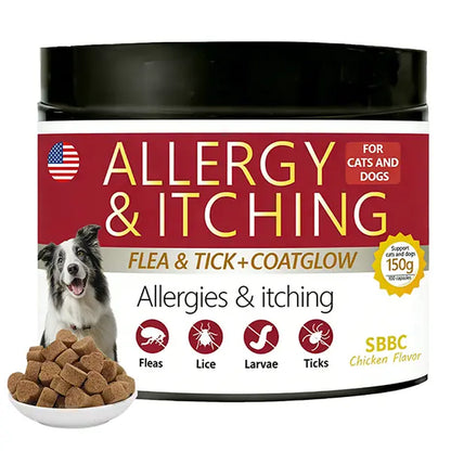 Sbbc Flea & Tick Relief Chews for Dogs - Itch-Relieving & Skin Repair - 100 Soft Chews in Delicious Chicken Flavor
