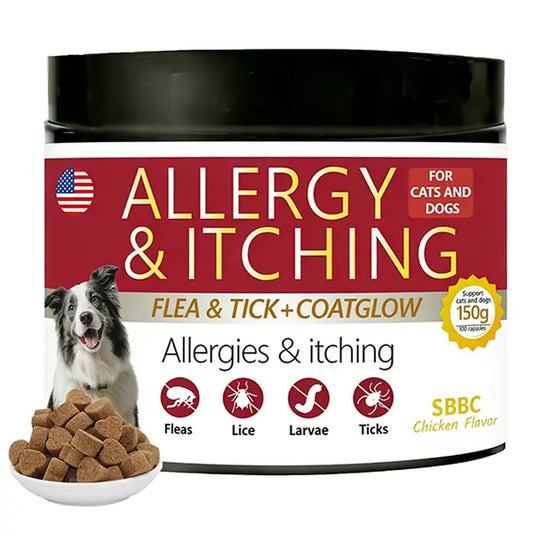 Sbbc Flea & Tick Relief Chews for Dogs - Itch-Relieving & Skin Repair - 100 Soft Chews in Delicious Chicken Flavor