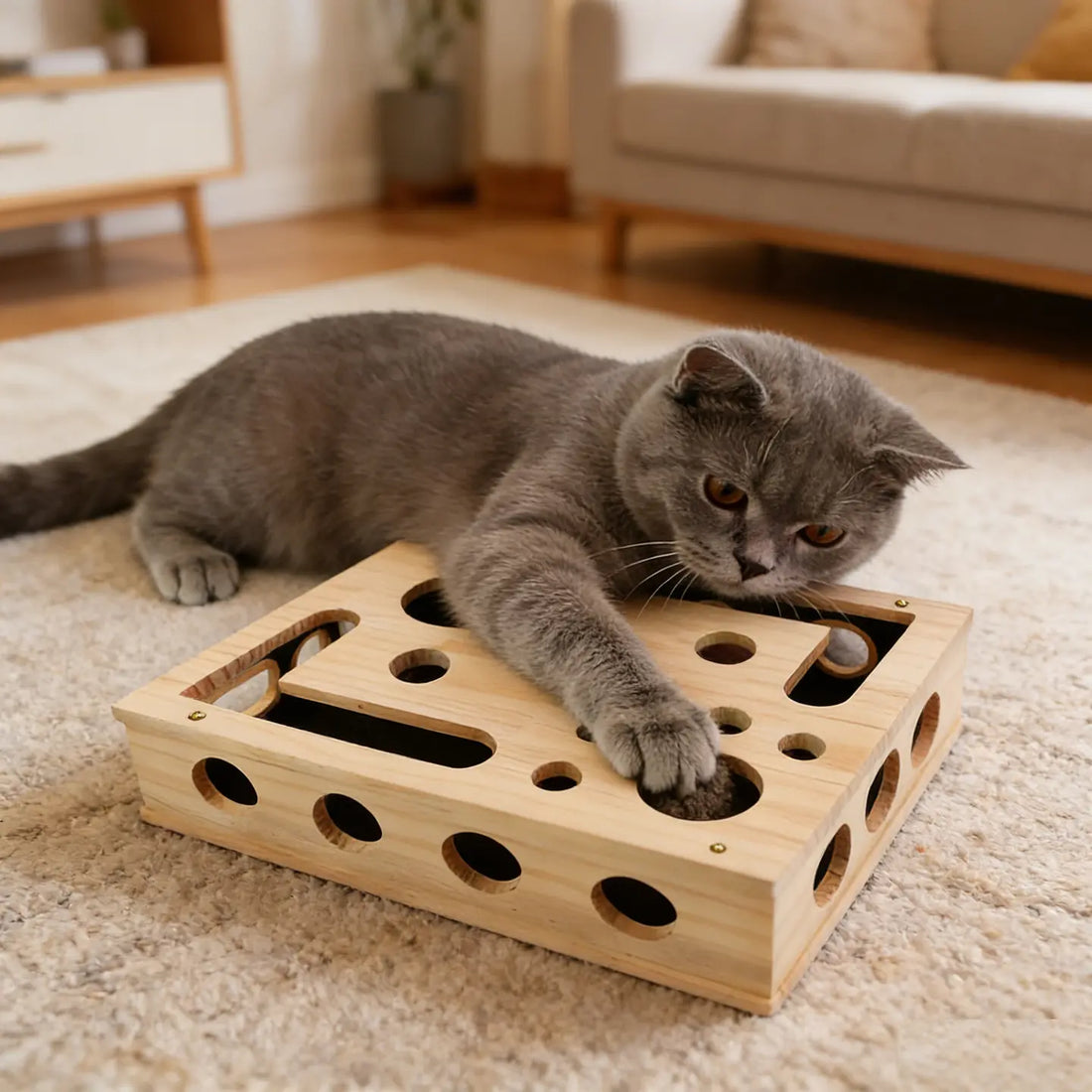 Stress-Free Cat Nail File Enrichment Box - Puzzle Design with Sandpaper for Indoor Cats