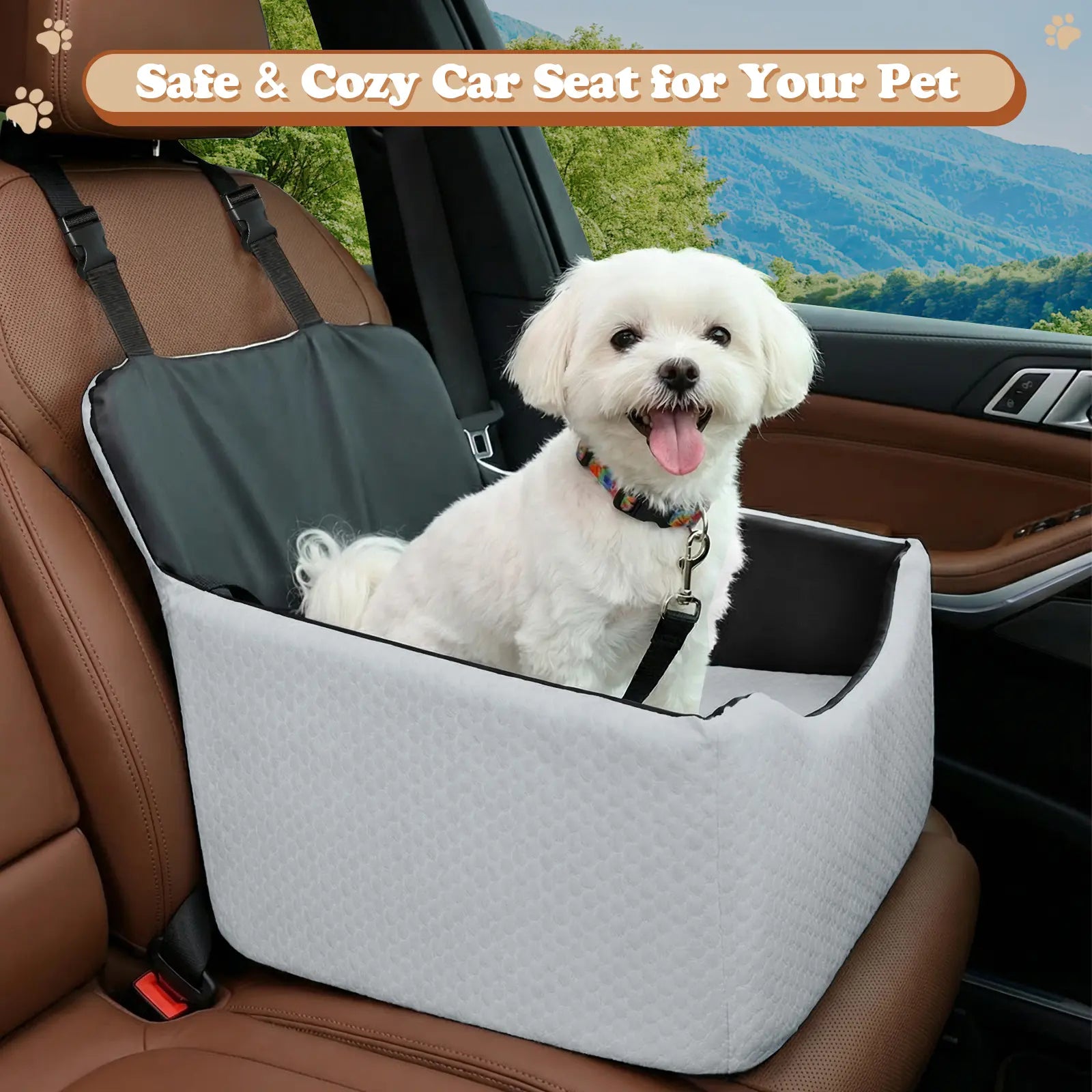 VALUXE Waterproof Dog Car Booster Seat - All-Season Enclosed Design with Seat Belt Straps for Safe Pet Travel