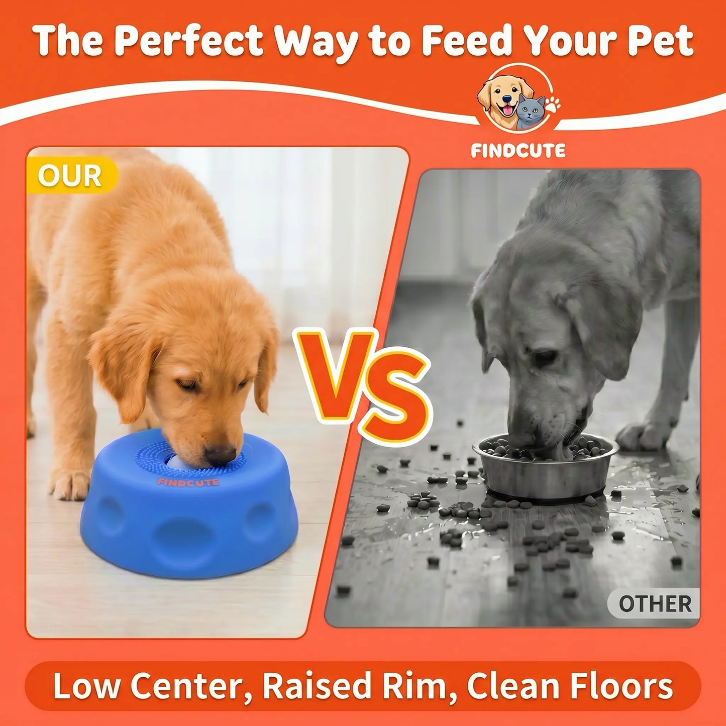 FINDCUTE 3-in-1 Slow Feeder Dog Lick Bowl - Hygienic Silicone Design for Fast Eaters, Easy to Clean, Perfect for All Food Types