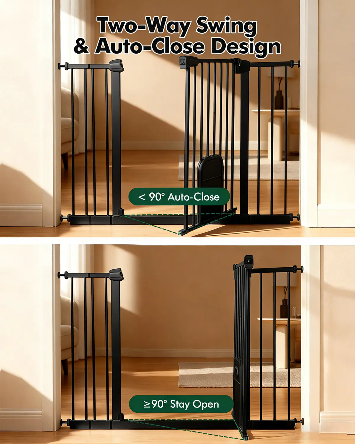 Versatile Adjustable Pet Gate with Cat Door – Auto-Close Safety Gate for Doorways &amp; Stairs, Perfect for Multi-Pet Homes (29–45 Inches, White/Black)