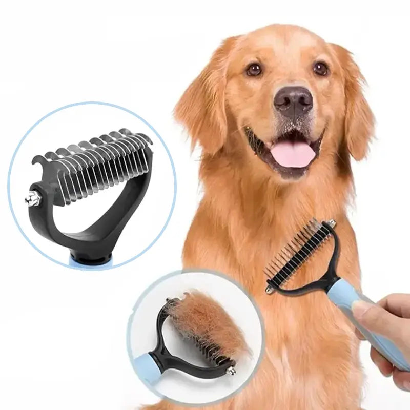 Ultimate Pet Grooming Brush - Double-Sided Deshedding &amp; Dematting Tool for Dogs &amp; Cats, Extra-Wide Undercoat Rake, Reduces Shedding by 95%