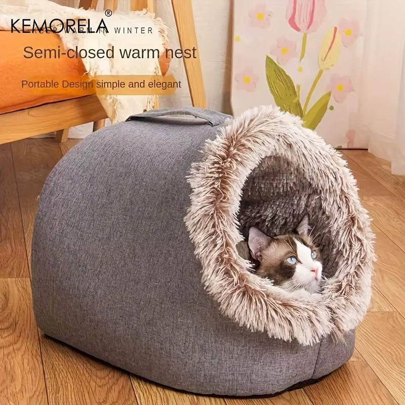 Cozy &amp; Portable Cat Bed - Warm, Thickened Sleeping Haven with Handle