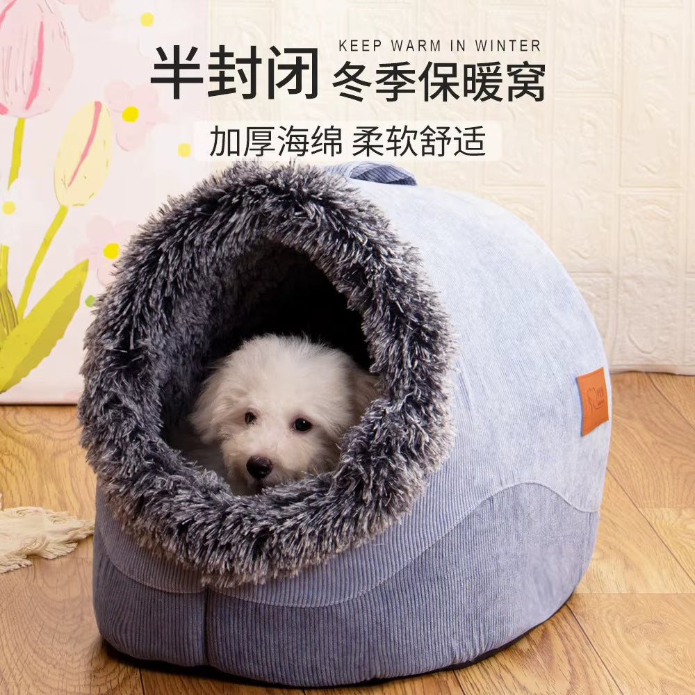 Cozy Self-Warming Winter Dog Bed &amp; Cat Sleeping Tent - Perfect Indoor Nest for Small to Medium Pets