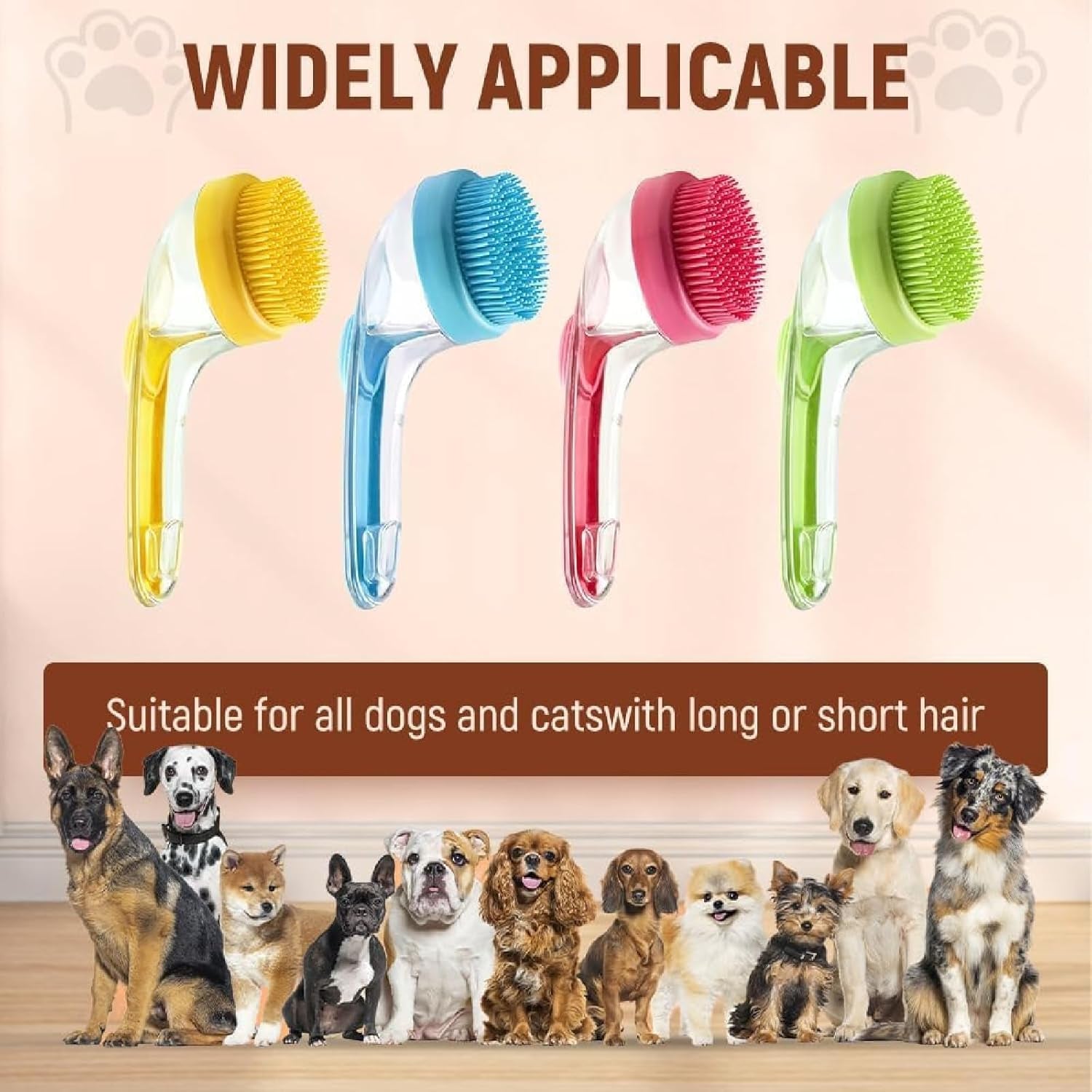 2-in-1 Dog Bath Brush with Soap Dispenser - Soft Silicone Grooming Scrubber for Dogs &amp; Cats - Perfect for Long &amp; Short Hair - Yellow