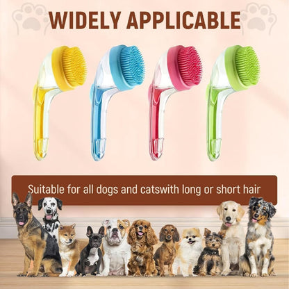 2-in-1 Dog Bath Brush with Soap Dispenser - Soft Silicone Grooming Scrubber for Dogs & Cats - Perfect for Long & Short Hair - Yellow