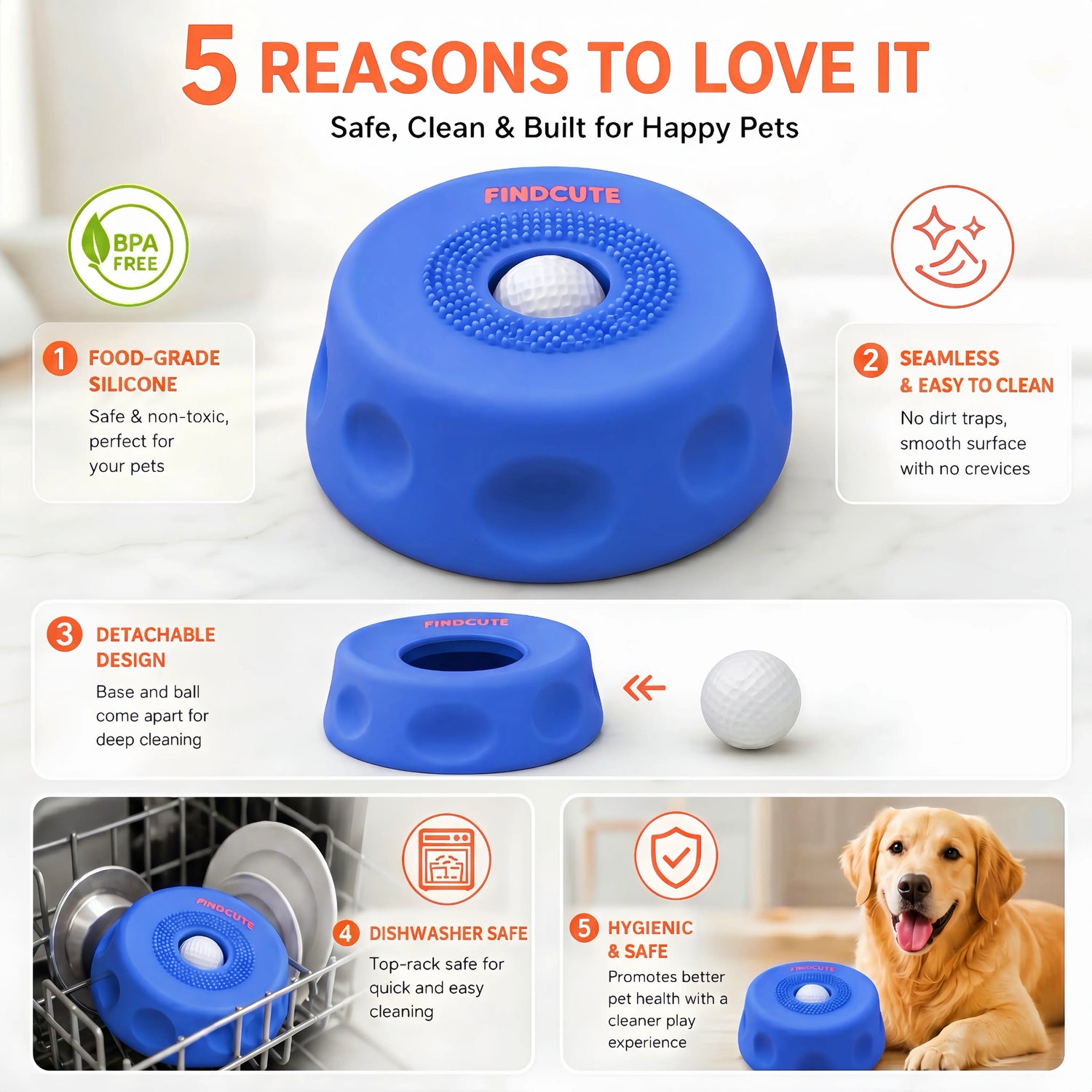 FINDCUTE 3-in-1 Slow Feeder Dog Lick Bowl - Hygienic Silicone Design for Fast Eaters, Easy to Clean, Perfect for All Food Types