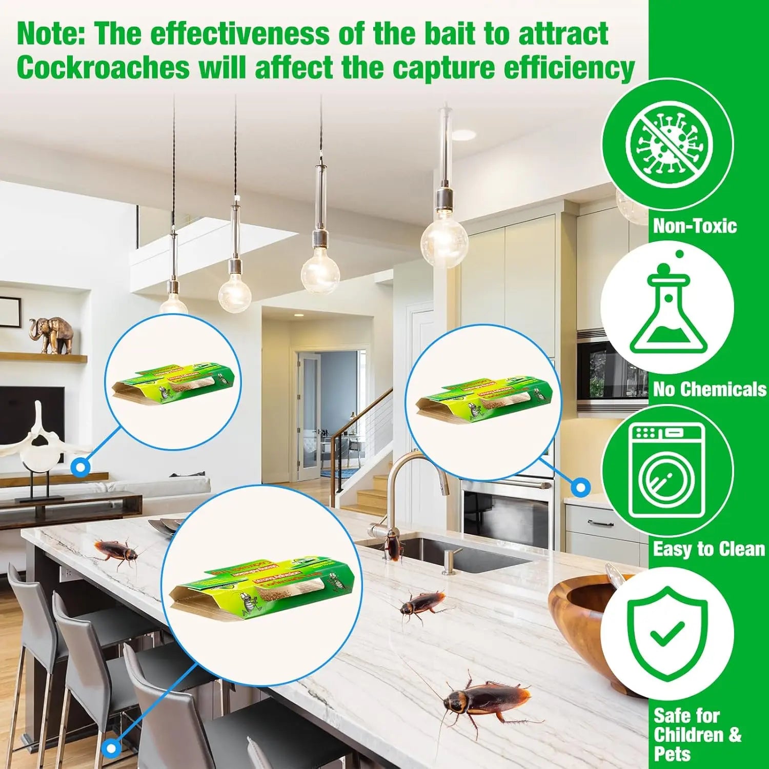 20 Pack Non-Toxic Roach Traps - Long Lasting Sticky Glue Traps with Bait for Home, Kitchen, Bathroom &amp; More - Safe for Kids &amp; Pets