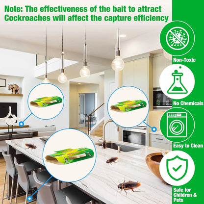 20 Pack Non-Toxic Roach Traps - Long Lasting Sticky Glue Traps with Bait for Home, Kitchen, Bathroom & More - Safe for Kids & Pets