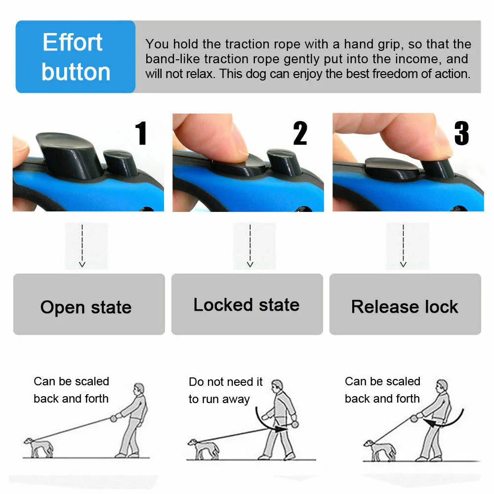 Automatic Retractable Dog Leash - Dual Size Options with Brake &amp; Lock Safety System