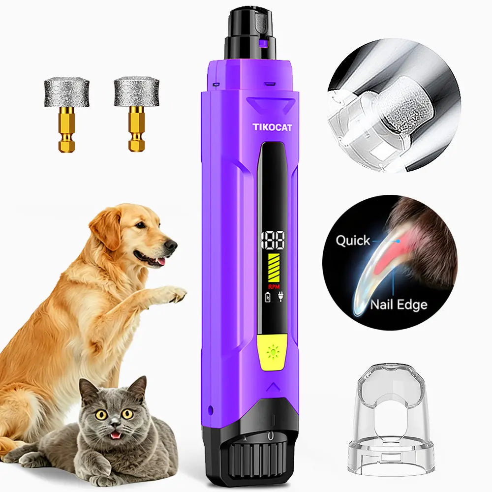 TIKOCAT 2-IN-1 Whisper Quiet Dog Nail Grinder Kit - 50% More Power, 6-Speed with LED Display &amp; Lights, Stress-Free Grooming for All Breeds
