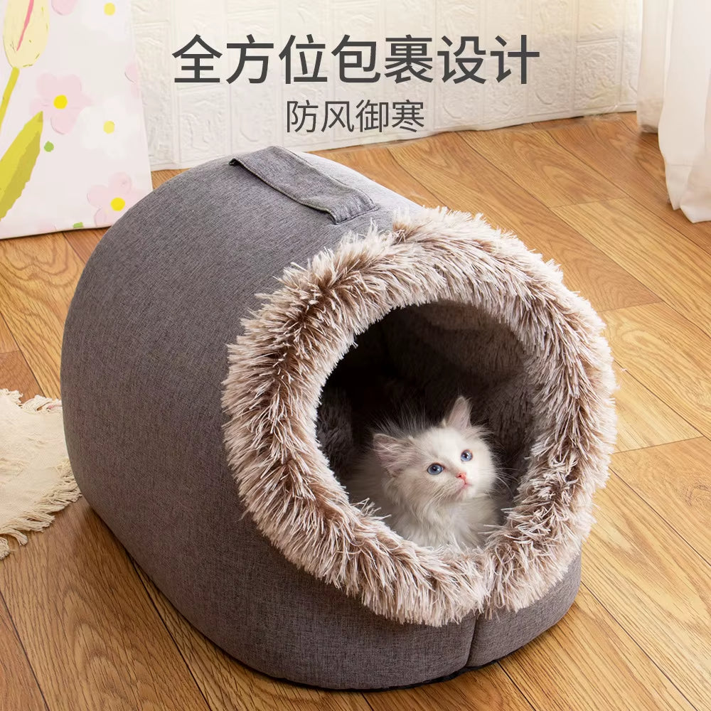 Cozy Self-Warming Winter Dog Bed &amp; Cat Sleeping Tent - Perfect Indoor Nest for Small to Medium Pets