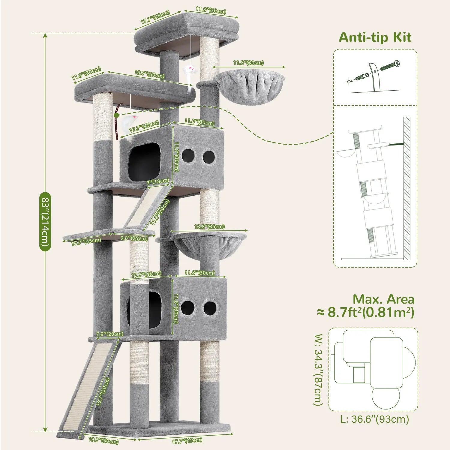 Ultimate 83-Inch Heavy Duty Cat Tower for Big Cats - Sturdy Multi-Cat Condo with Scratching Boards, Perfect for Maine Coons!