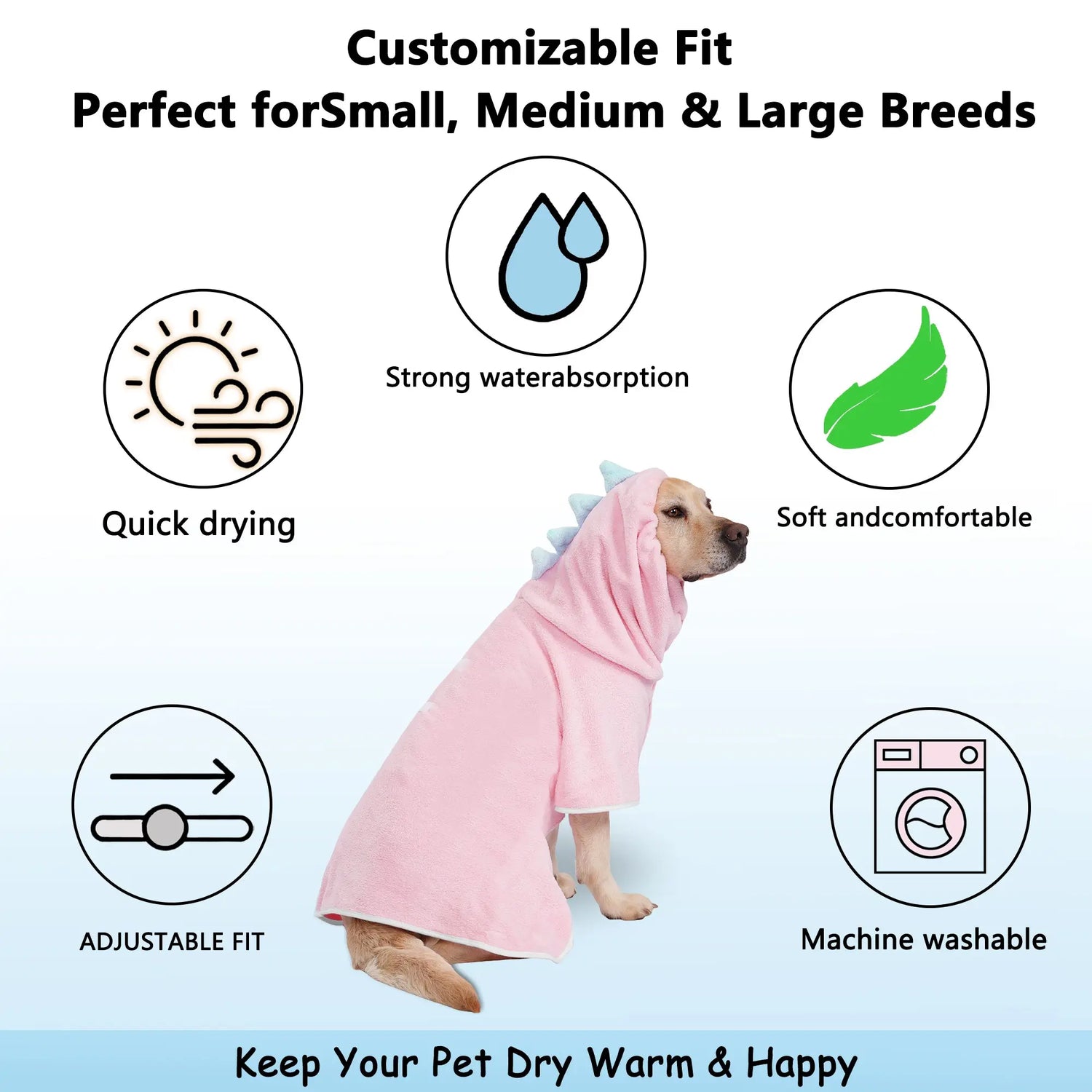 Adorable Dinosaur Dog Bathrobe - Quick-Dry, Super-Absorbent Towel Robe with Adjustable Straps for All Sizes!
