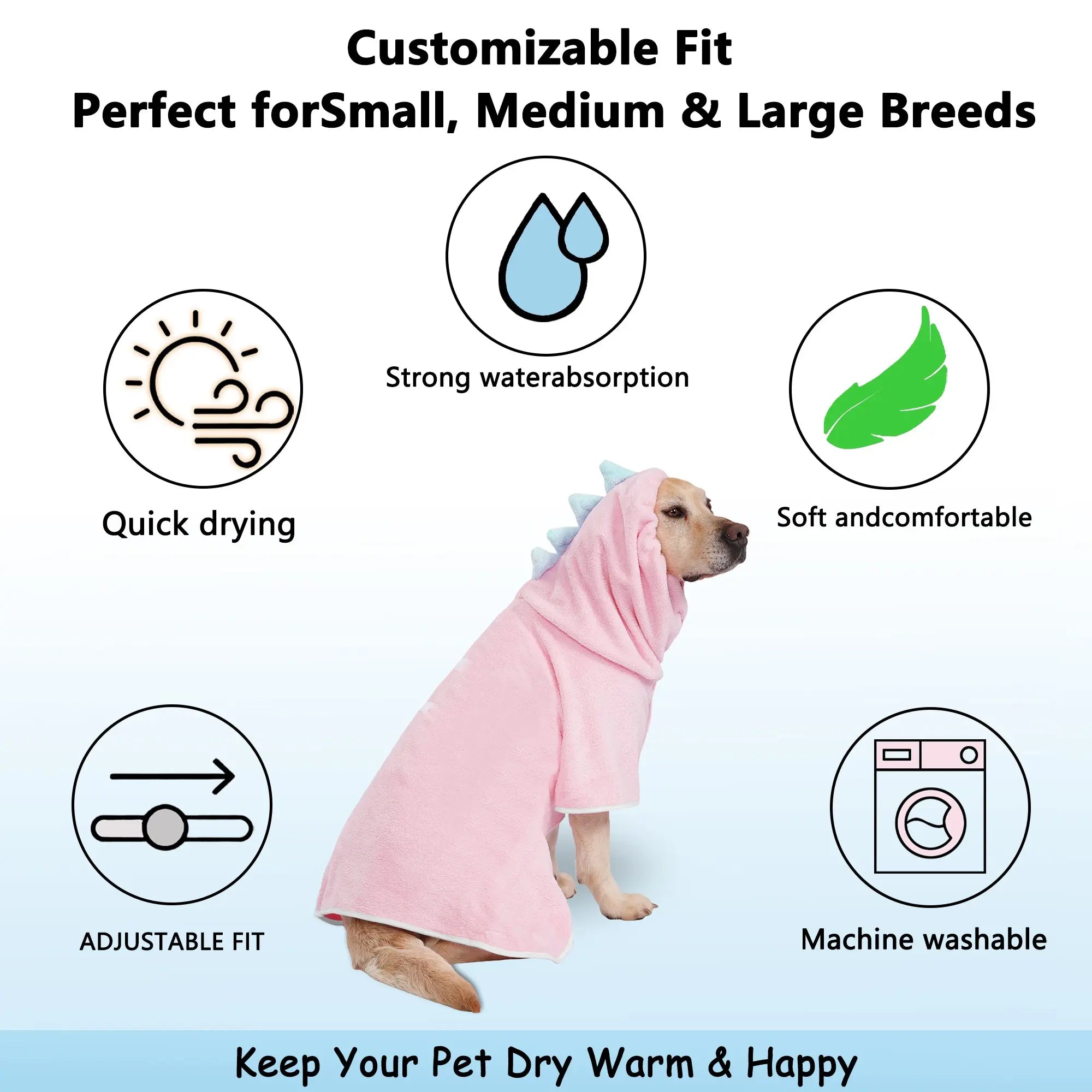 Adorable Dinosaur Dog Bathrobe - Quick-Dry, Super-Absorbent Towel Robe with Adjustable Straps for All Sizes!