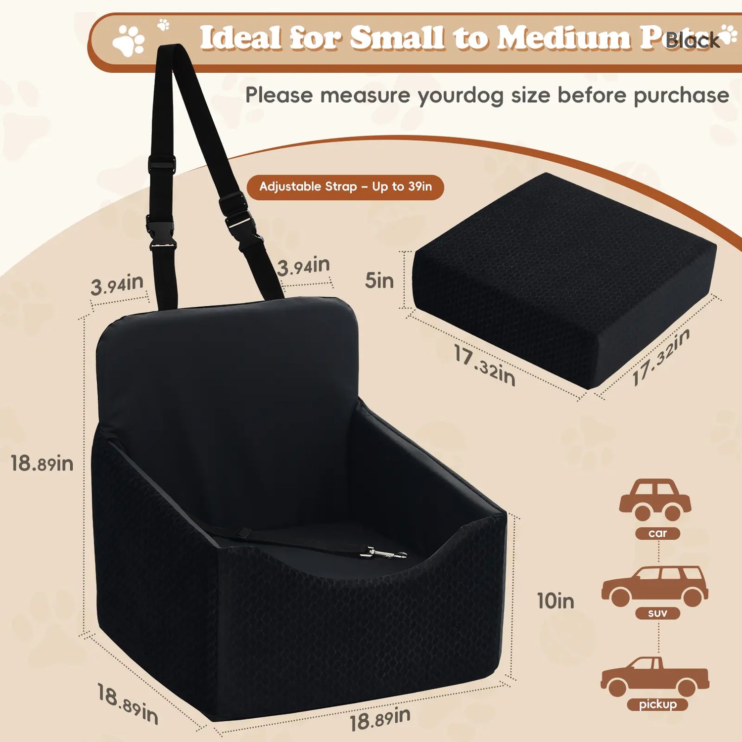 reversible dog car seat for small pets