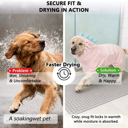 Adorable Dinosaur Dog Bathrobe - Quick-Dry, Super-Absorbent Towel Robe with Adjustable Straps for All Sizes!