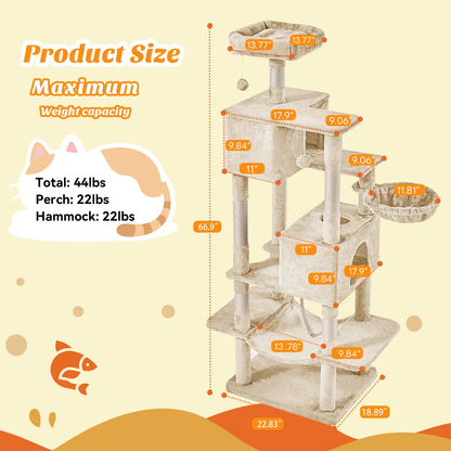 Deluxe 66-Inch Cat Tree Tower - Multi-Level Indoor Playground with Scratching Post, Cozy Condo, Climbing Ladder & Plush Toy for Happy Cats