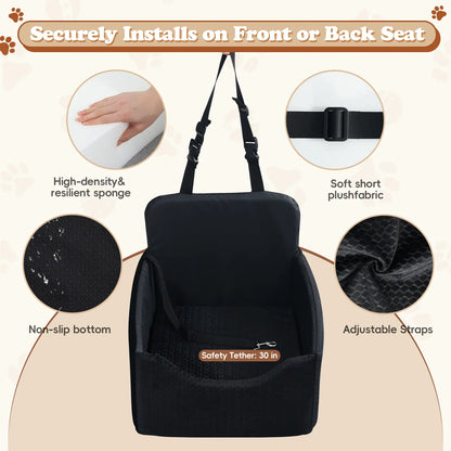 All-Season Reversible Dog Car Seat for Small Pets - Non-Slip Waterproof Travel Bed with Seat Belt Straps