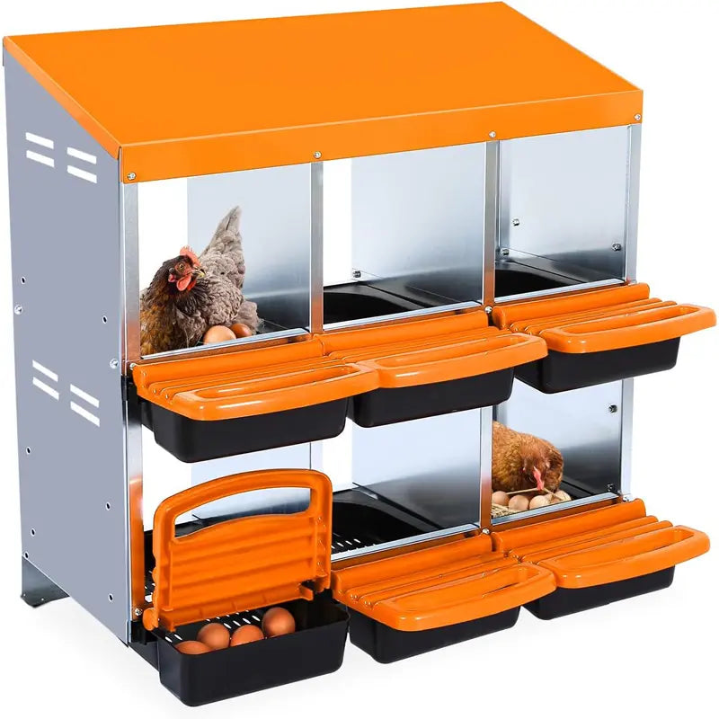 GARVEE Premium 6/8/10-Hole Chicken Nesting Box - Metal Coop with Roll Away Design for Easy Egg Collection &amp; Ventilation, Perfect for Hens, Ducks &amp; Chickens