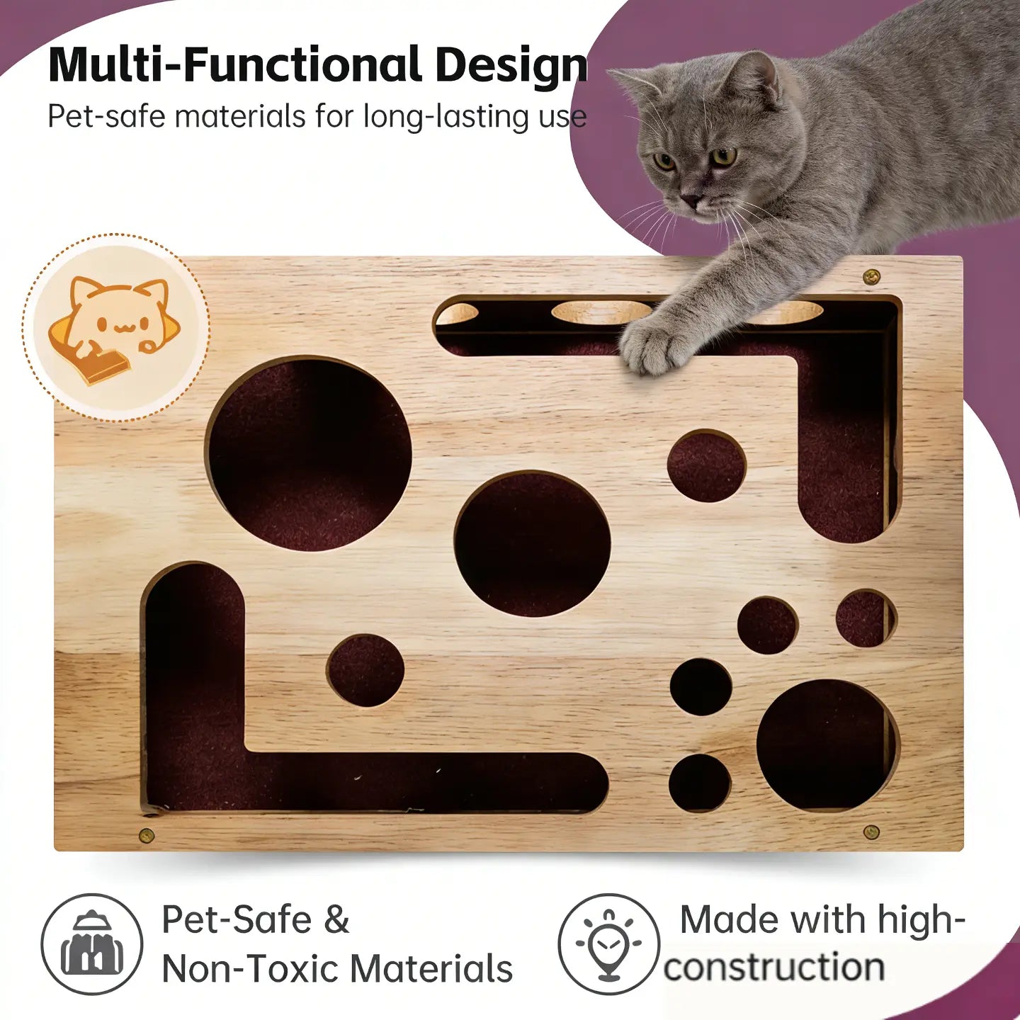 Stress-Free Cat Nail File Enrichment Box - Puzzle Design with Sandpaper for Indoor Cats