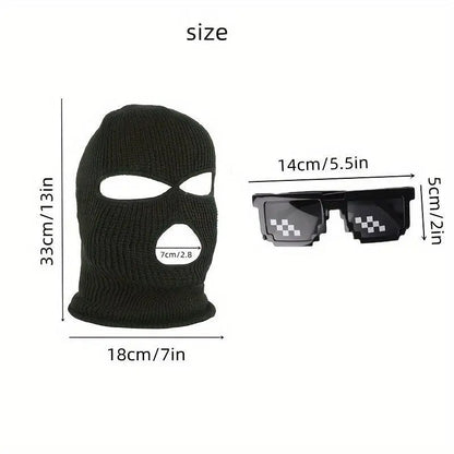 2Pcs/Set Interesting Dog Warm Hat and Pet Dress up Glasses - Autumn and Winter Pet Head Cover, Pet Windproof Mask, Dog Head Decoration Hat