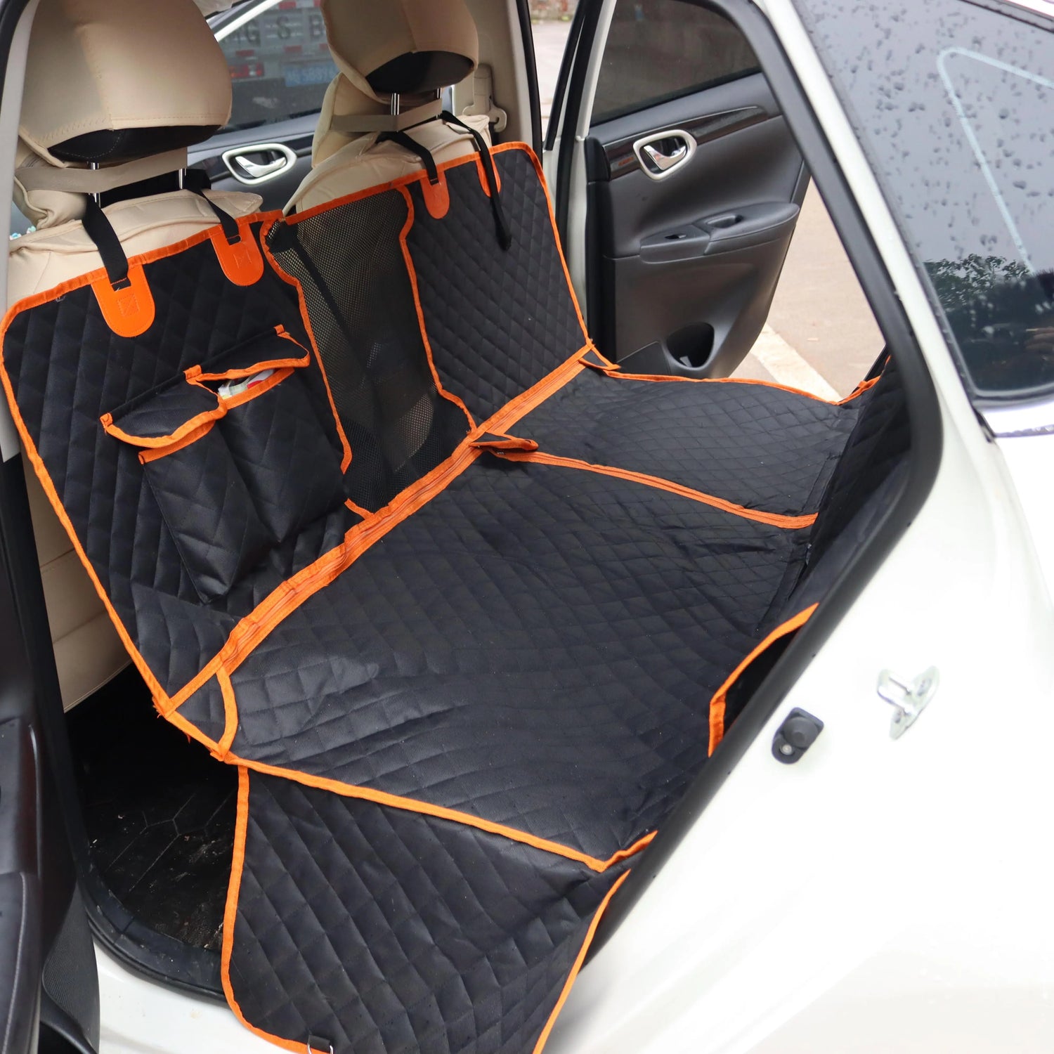 Premium Waterproof Dog Car Seat Cover - Scratchproof Hammock with 4 Storage Bags &amp; Non-Slip Backseat Protector for Cars, Trucks &amp; SUVs - Easy to Clean &amp; Install!
