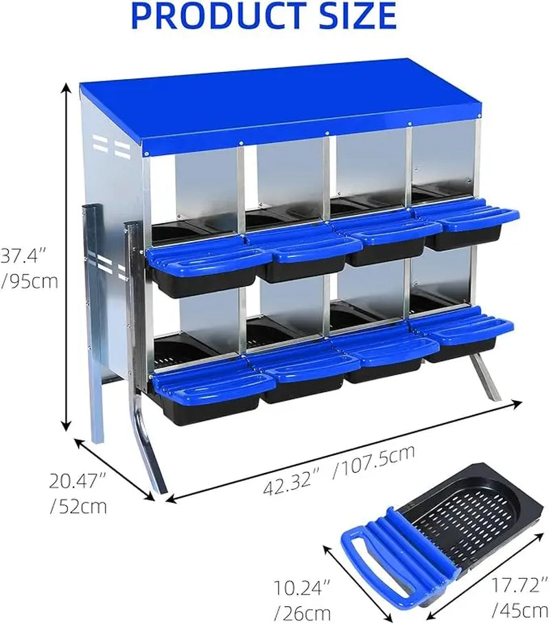 GARVEE Premium 6/8/10-Hole Chicken Nesting Box - Metal Coop with Roll Away Design for Easy Egg Collection &amp; Ventilation, Perfect for Hens, Ducks &amp; Chickens