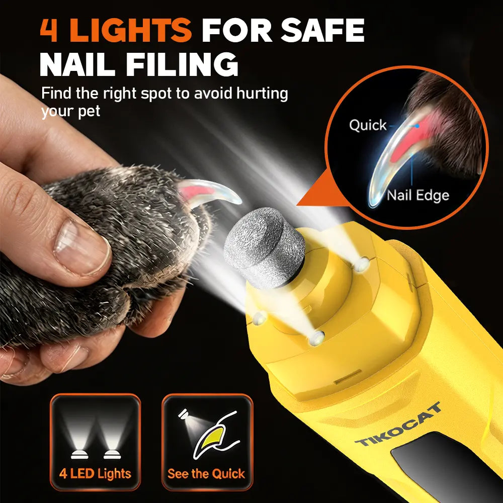 TIKOCAT 2-IN-1 Whisper Quiet Dog Nail Grinder Kit - 50% More Power, 6-Speed with LED Display &amp; Lights, Stress-Free Grooming for All Breeds