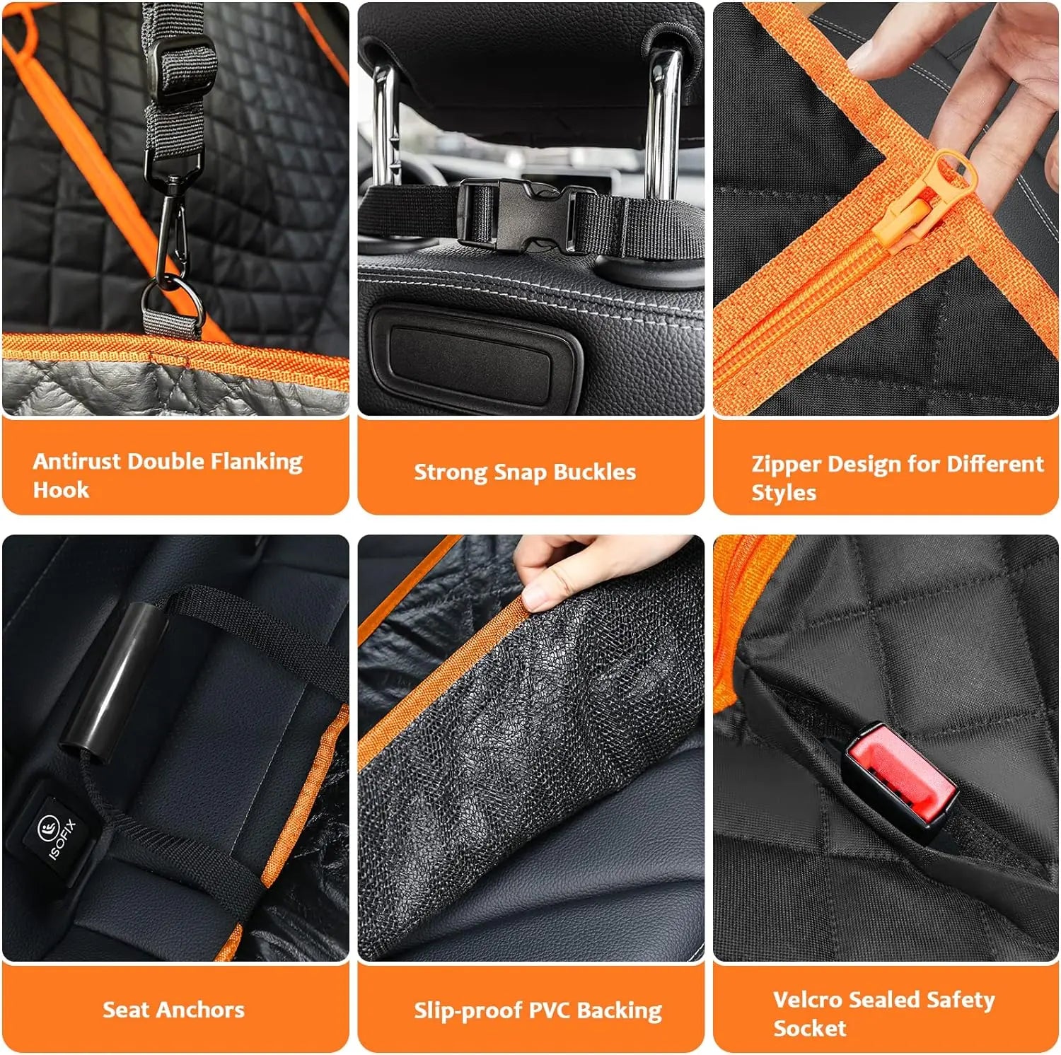 Premium Waterproof Dog Car Seat Cover - Scratchproof Hammock with 4 Storage Bags &amp; Non-Slip Backseat Protector for Cars, Trucks &amp; SUVs - Easy to Clean &amp; Install!